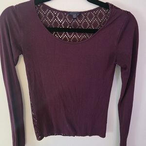 Aeropostale Plum Long Sleeve Lace Sheer Sleeves Totally Sheer Back Top